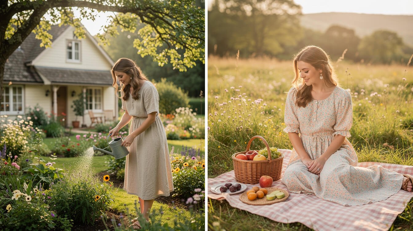 everyday and dressier cottagecore outfit comparison