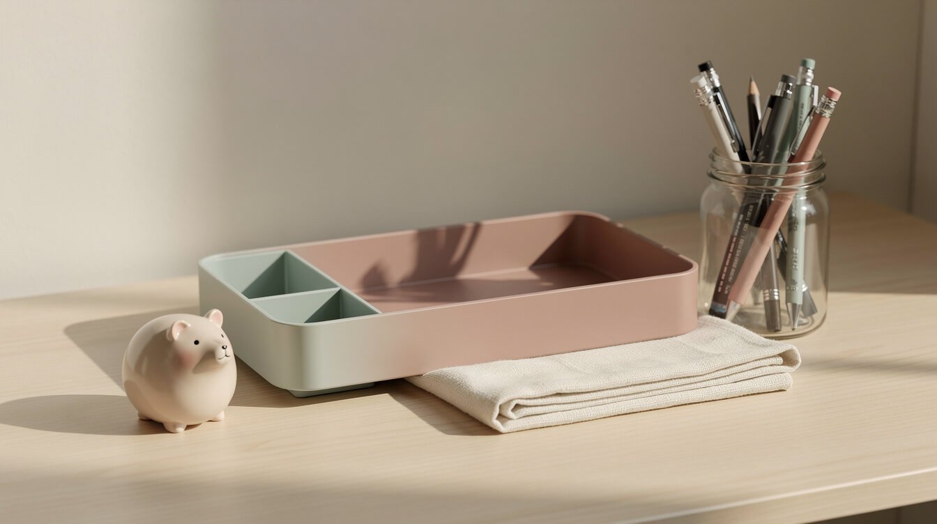 A simple budget-friendly cute desk refresh in soft pastels