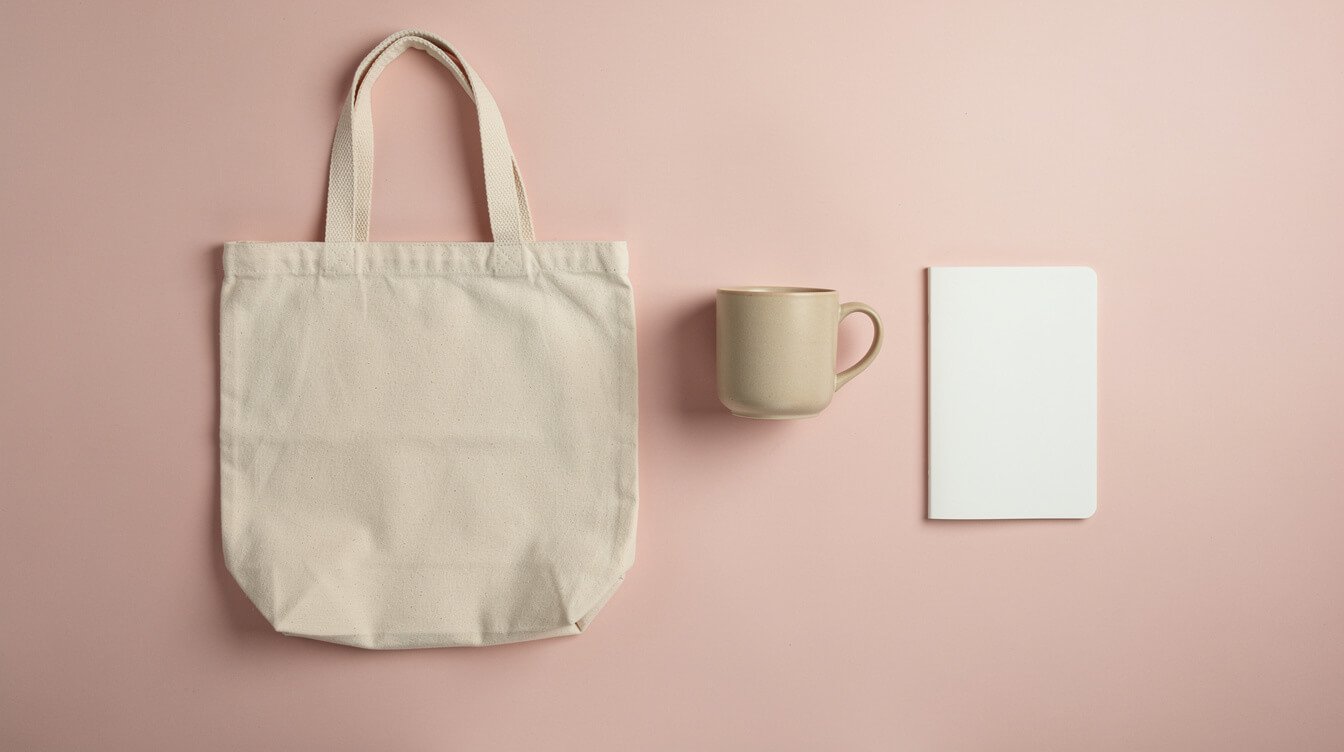practical cute gifts for her, a tote bag, mug, and notebook flat lay