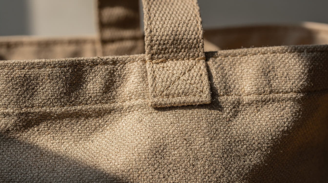 close-up of durable canvas tote fabric weave