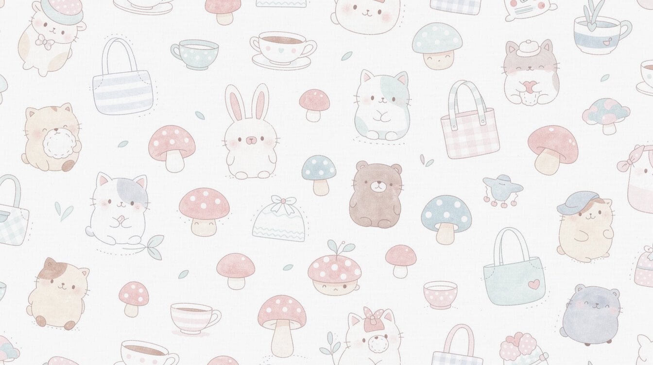 assortment of small cute illustrated details on tote bags