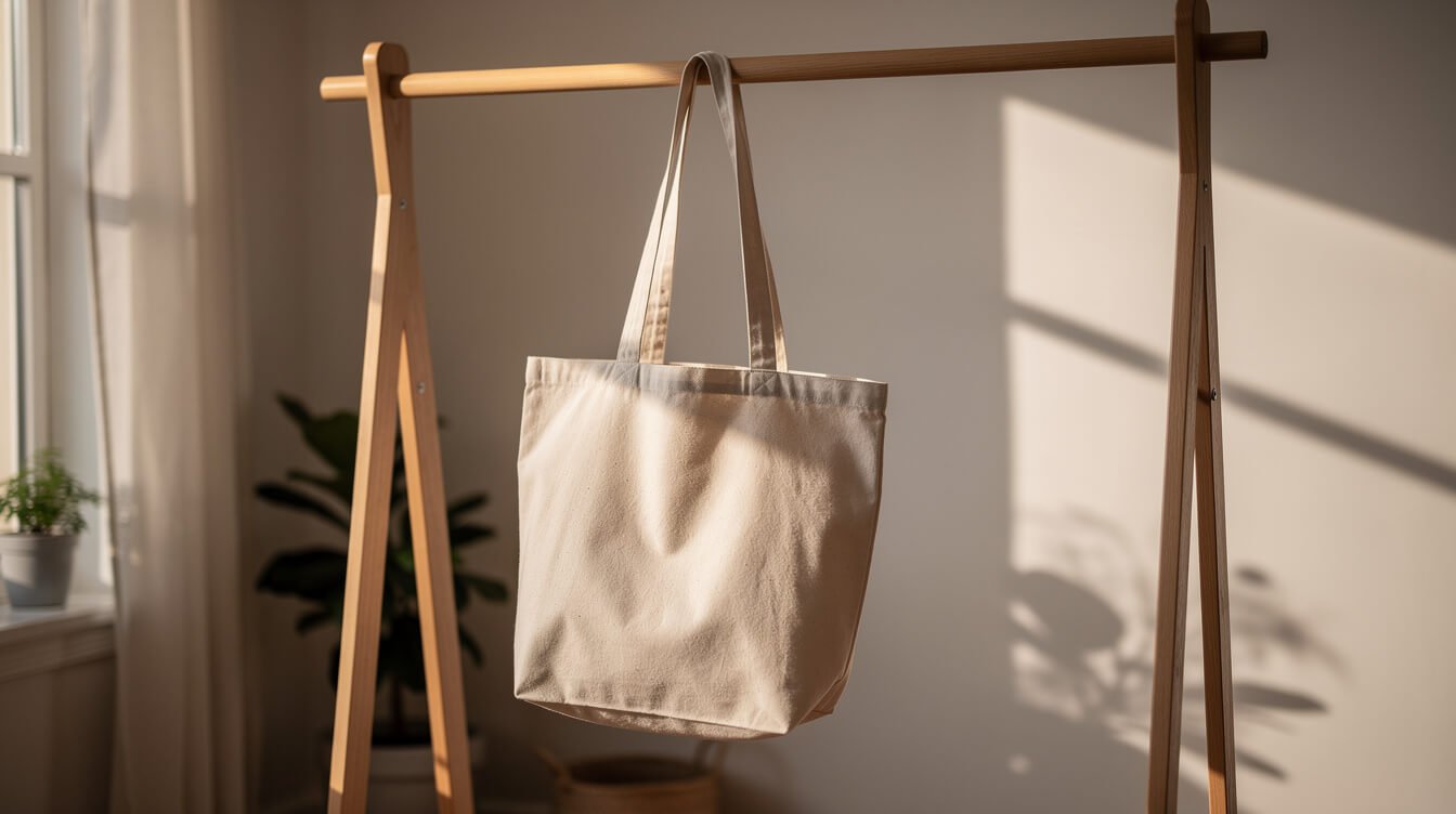 hand washing a canvas tote bag