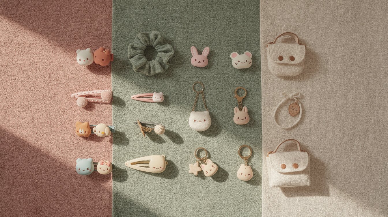 kawaii accessories at different price points from simple charm to detailed keychain