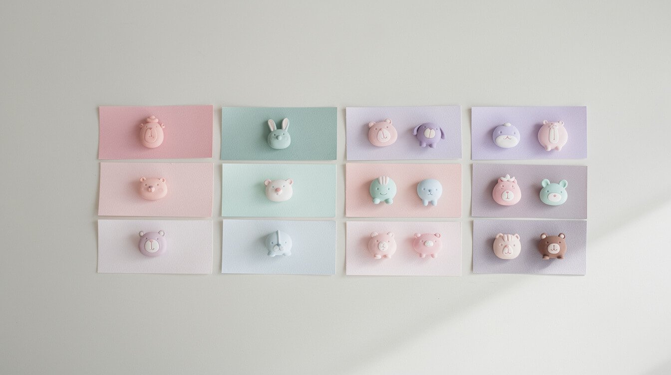pastel color palette swatches with round animal motifs