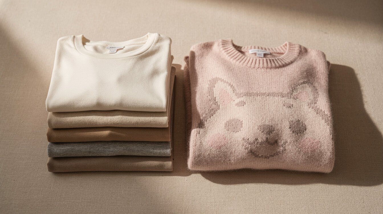 mixed wardrobe of basics with one kawaii statement piece